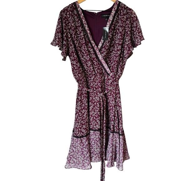 Lane Bryant Dresses & Skirts - NWT Lane Bryant Boho Wine Floral Split Neck Chiffon Belted Midi Dress Size 16